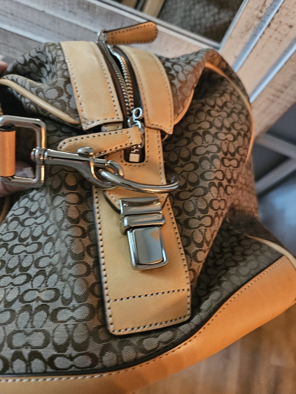 Coach Tan Signature Canvas Weekender Bag - Picture 11 of 13